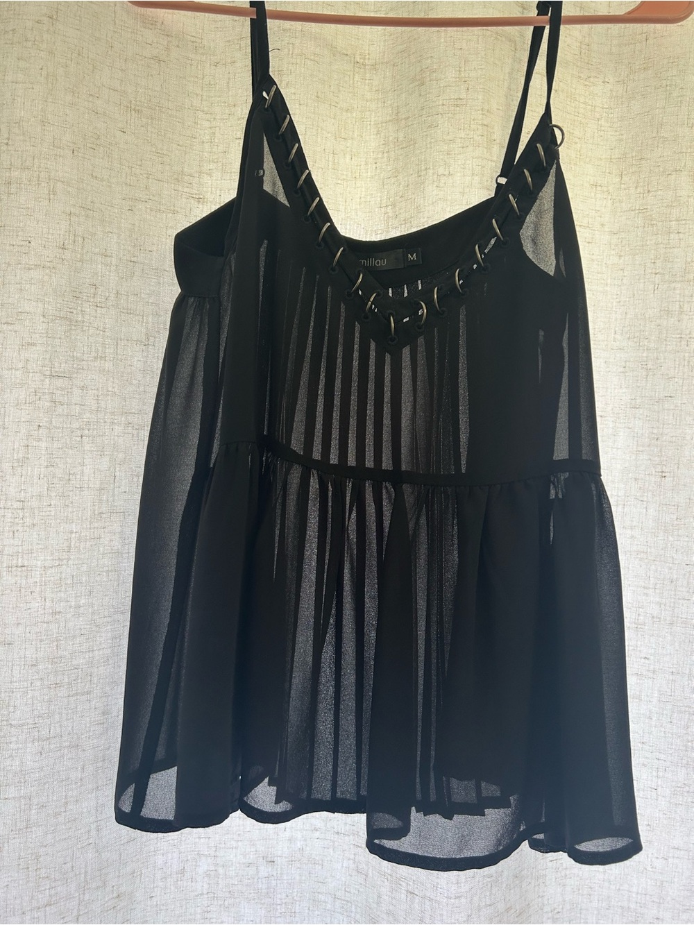 Millau Black and Silver Striped Sheer V-Neck Camisole